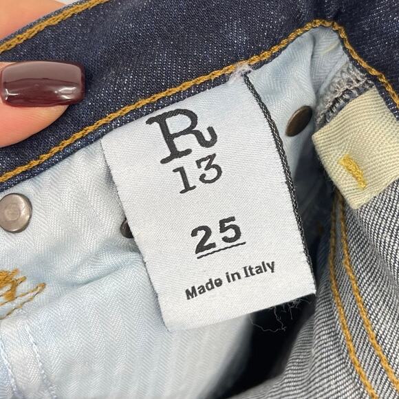 R13 | High Rise Skinny Jeans Dark Worn Wash 25 Indie Sleaze Grunge - Picture 12 of 16